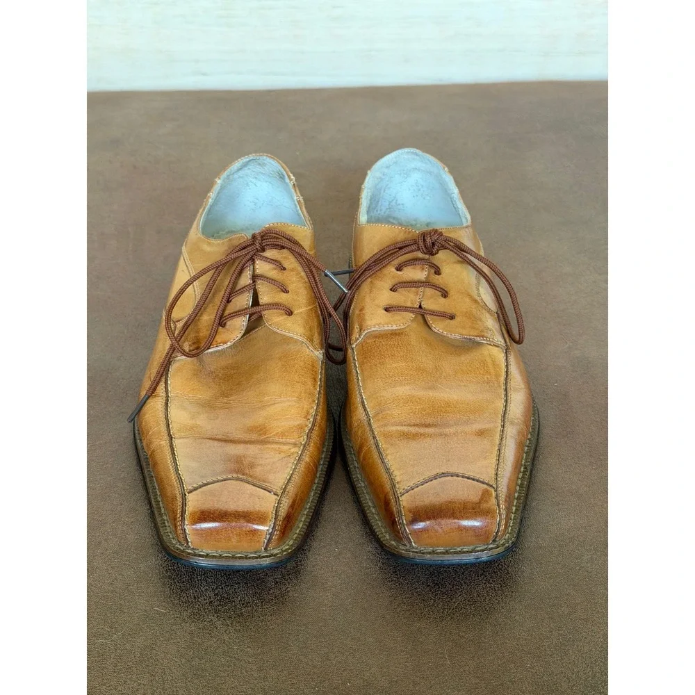 Stacy Adams Mens Tan Leather Bicycle Toe Oxford Dress Shoes 24718-240 9M